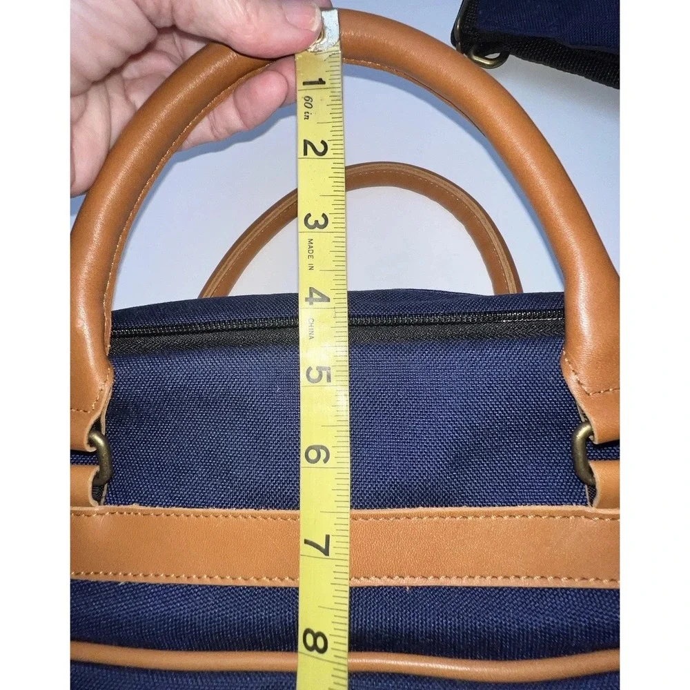 LL Bean Navy Canvas/Leather Messenger Sling Bag Embroidered 